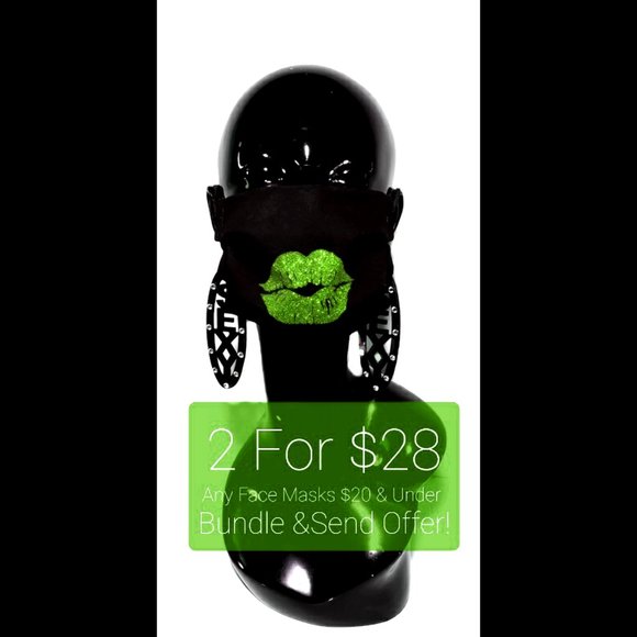 Sexy Lime Green Lips Handmade Cotton Face Mask. - Picture 1 of 6